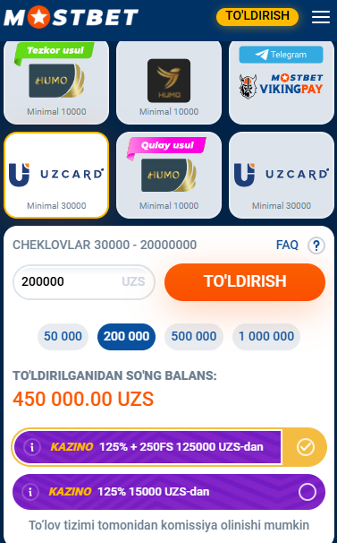 Birinchi depozit va bonus - Ro'yxatdan o'tgandan keyin hisobni qanday to'ldirish